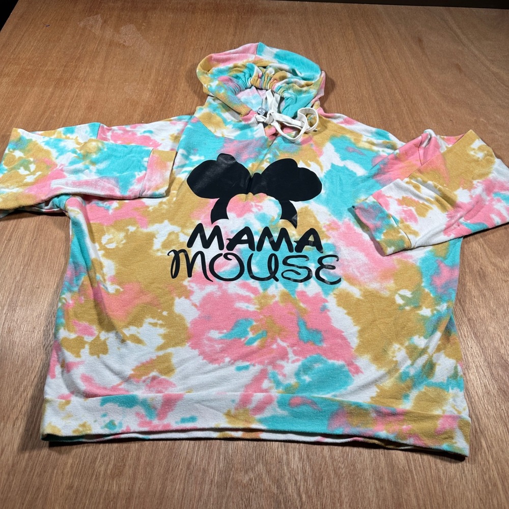 White Birch Mama Mouse Hoodie Women XL Multi Tie Dye Graphic Disney Style